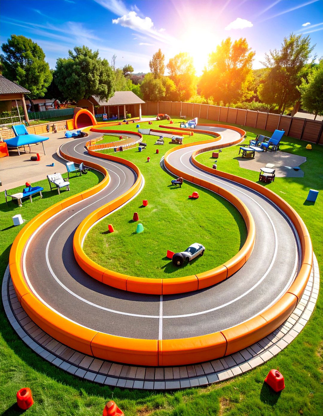 Hot Wheels Race Track Arena in the Driveway - 25 hot wheels birthday party ideas