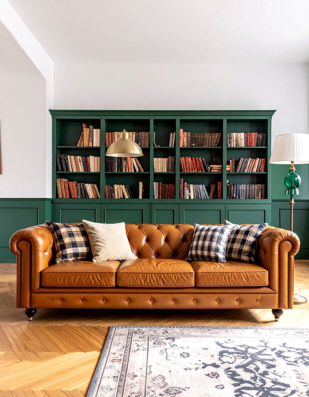 Hunter Green and Mustard Contrast - 25 dark green home library ideas and inspiration
