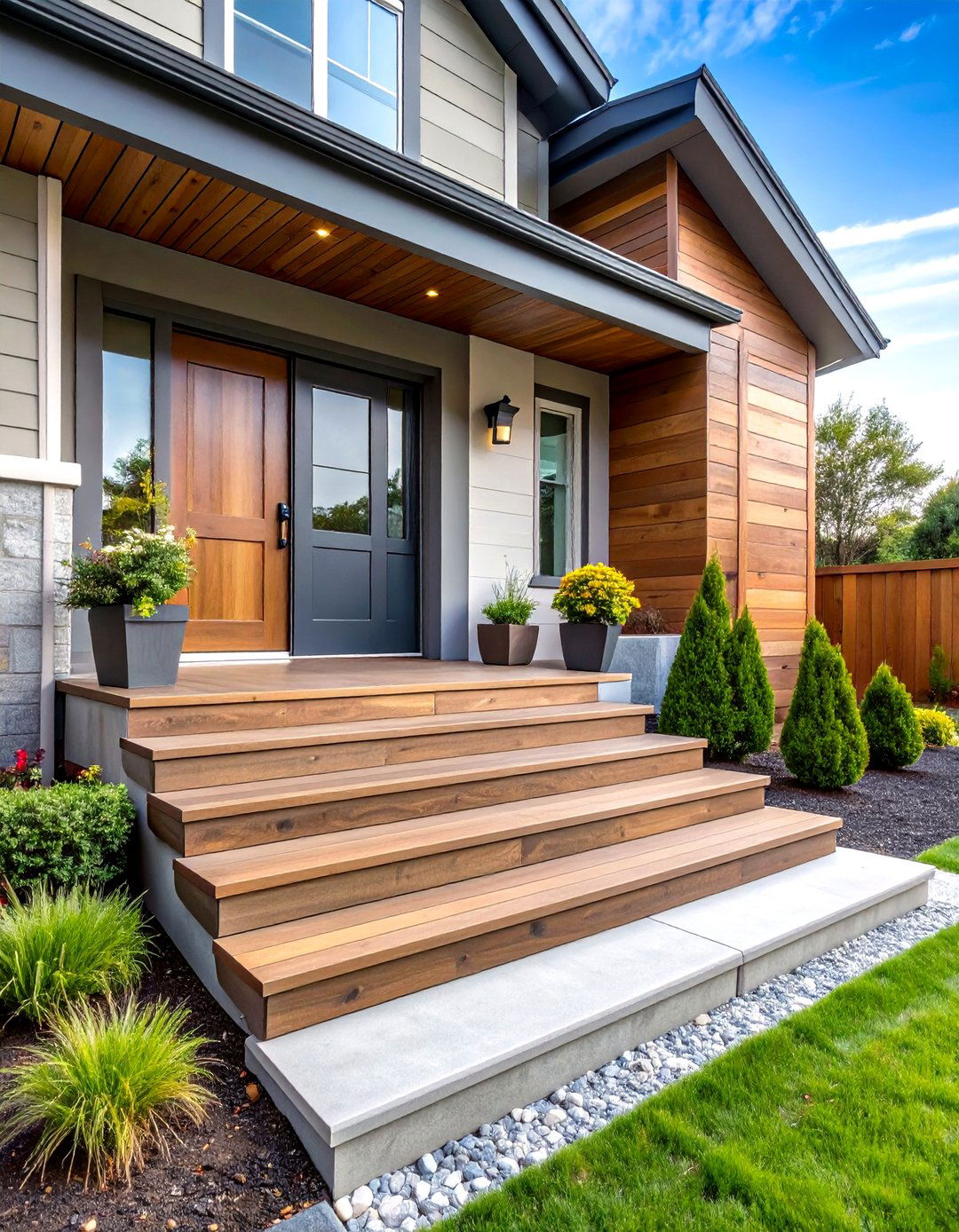 Hybrid Wood and Concrete Front Steps - 25 front step ideas