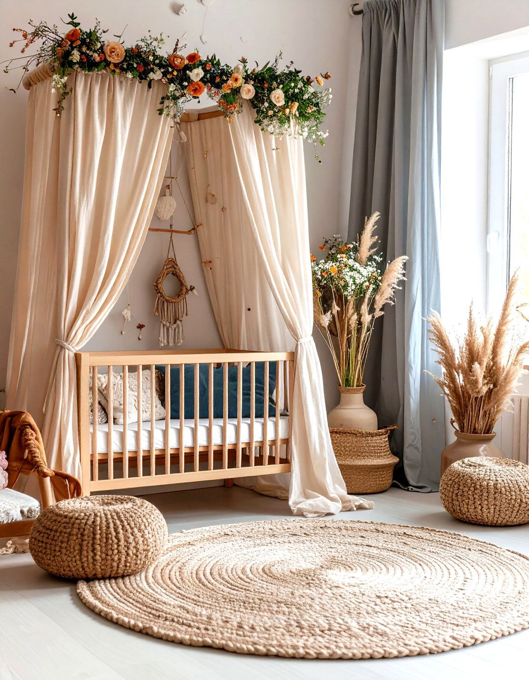 Hygge Neutral Earthy Floral Nursery - 25 floral nursery ideas