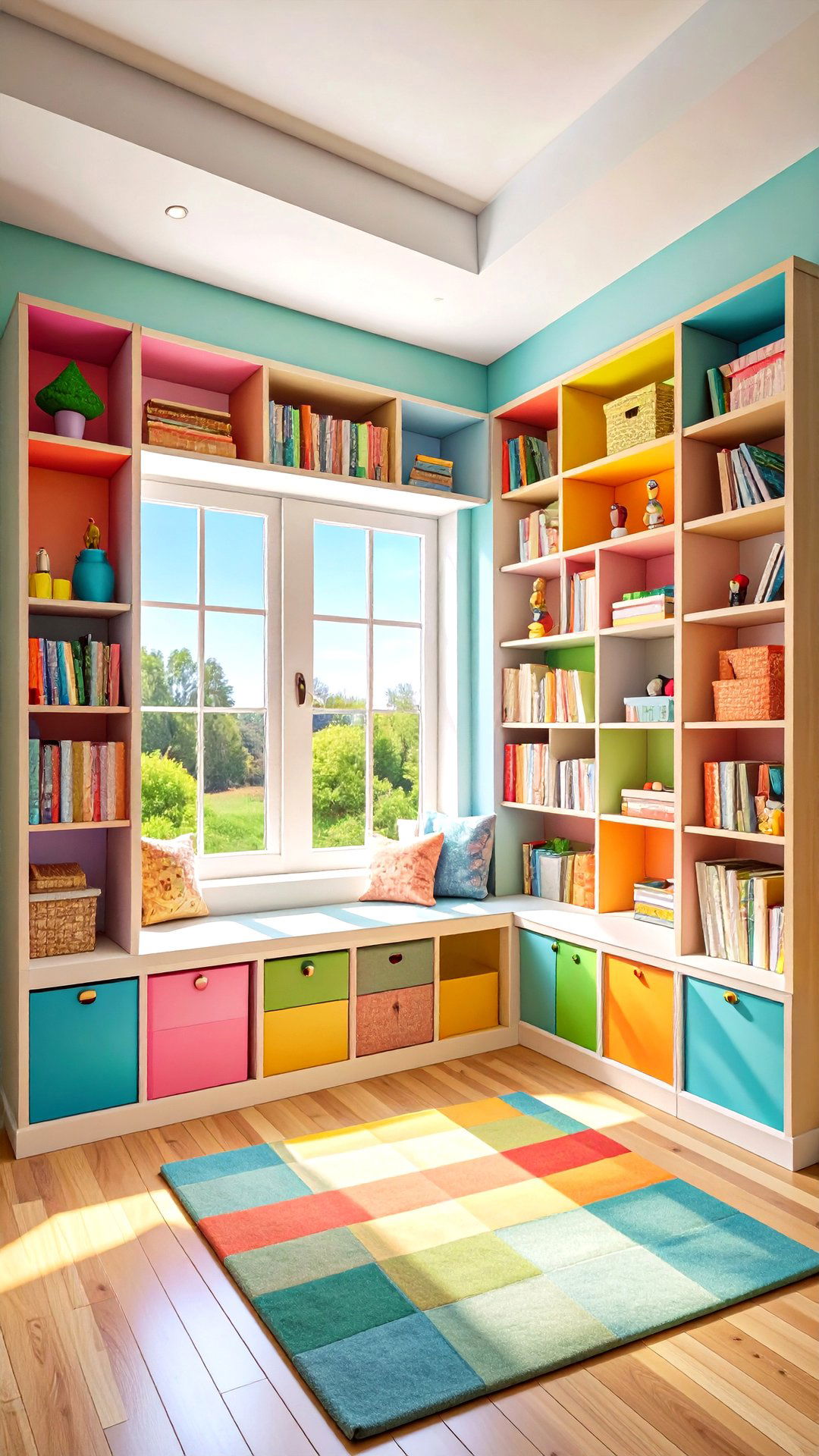 IKEA Billy Bookcases Creating a Kids Window Nook - 25 bookcases around window design ideas