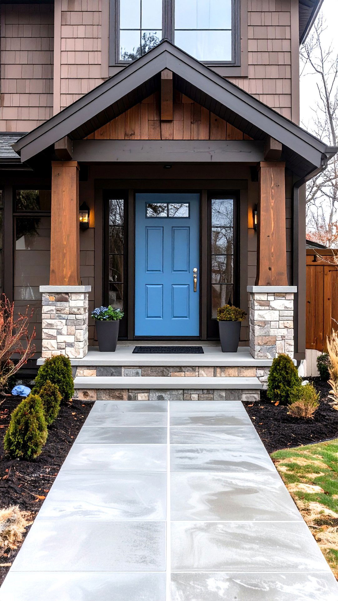 Ice Blue Front Door Presents Crisp Accent for Brown House - 25 brown house front door colors