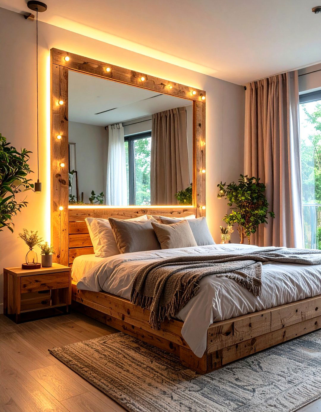 Illuminated Pallet Mirror Frame - 25 pallet furniture ideas