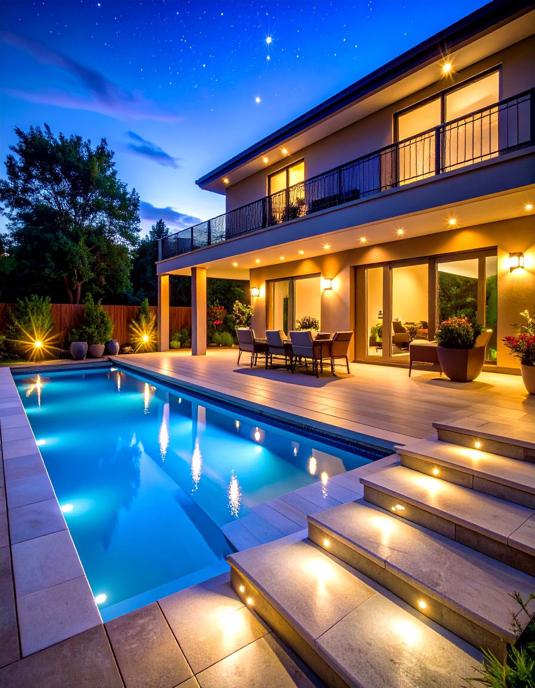 Illuminated Pool Deck with LED Step Lights - 25 above-ground pool with deck ideas