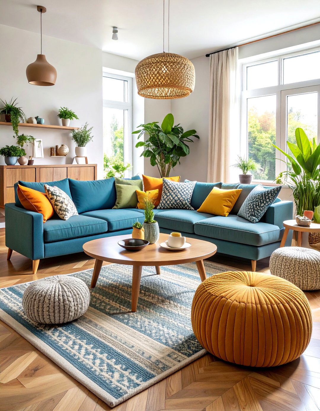 Incorporate Flexible Seating with Ottomans in an Open Floor Plan - 25 open floor plan ideas