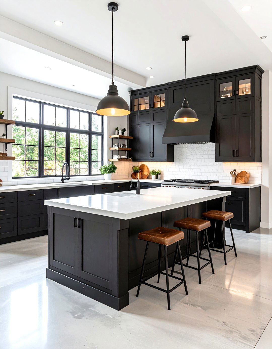 Industrial Black Kitchen Cabinets with Thick White Concrete Counters - 25 black kitchen cabinets with white countertops