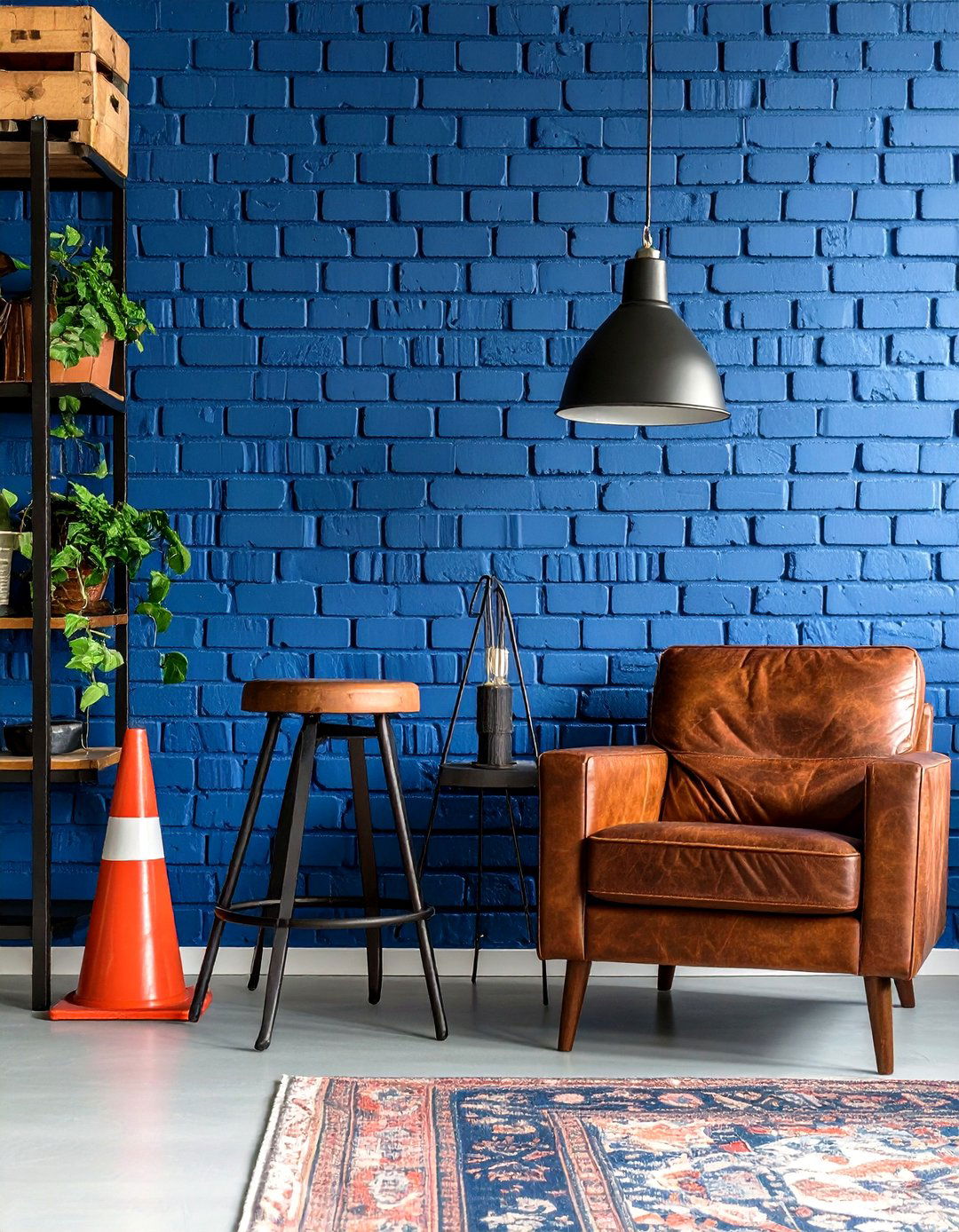 Industrial Loft Add Metal and Ink Blue Brick - 25 orange and blue living room ideas