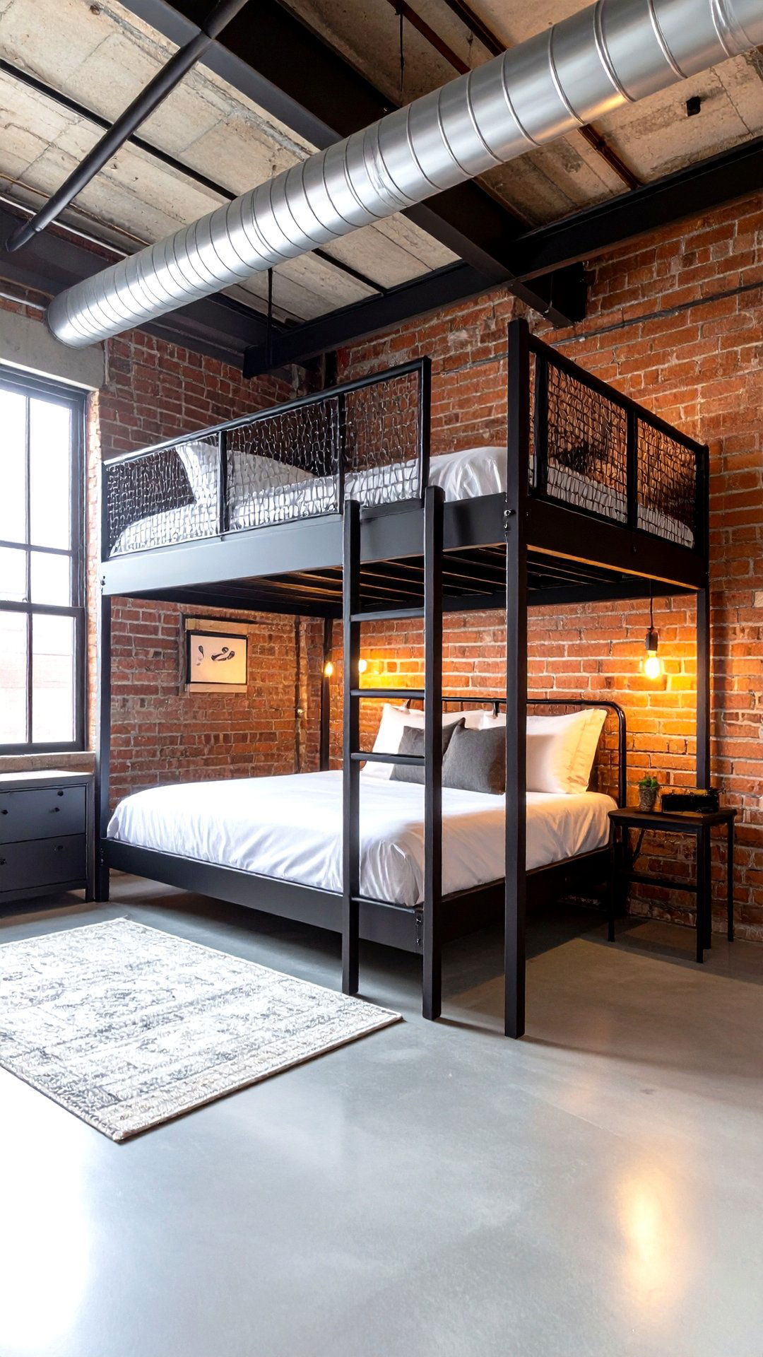 Industrial Loft Bunk Room with Metal Pipes - 25 bunk room ideas