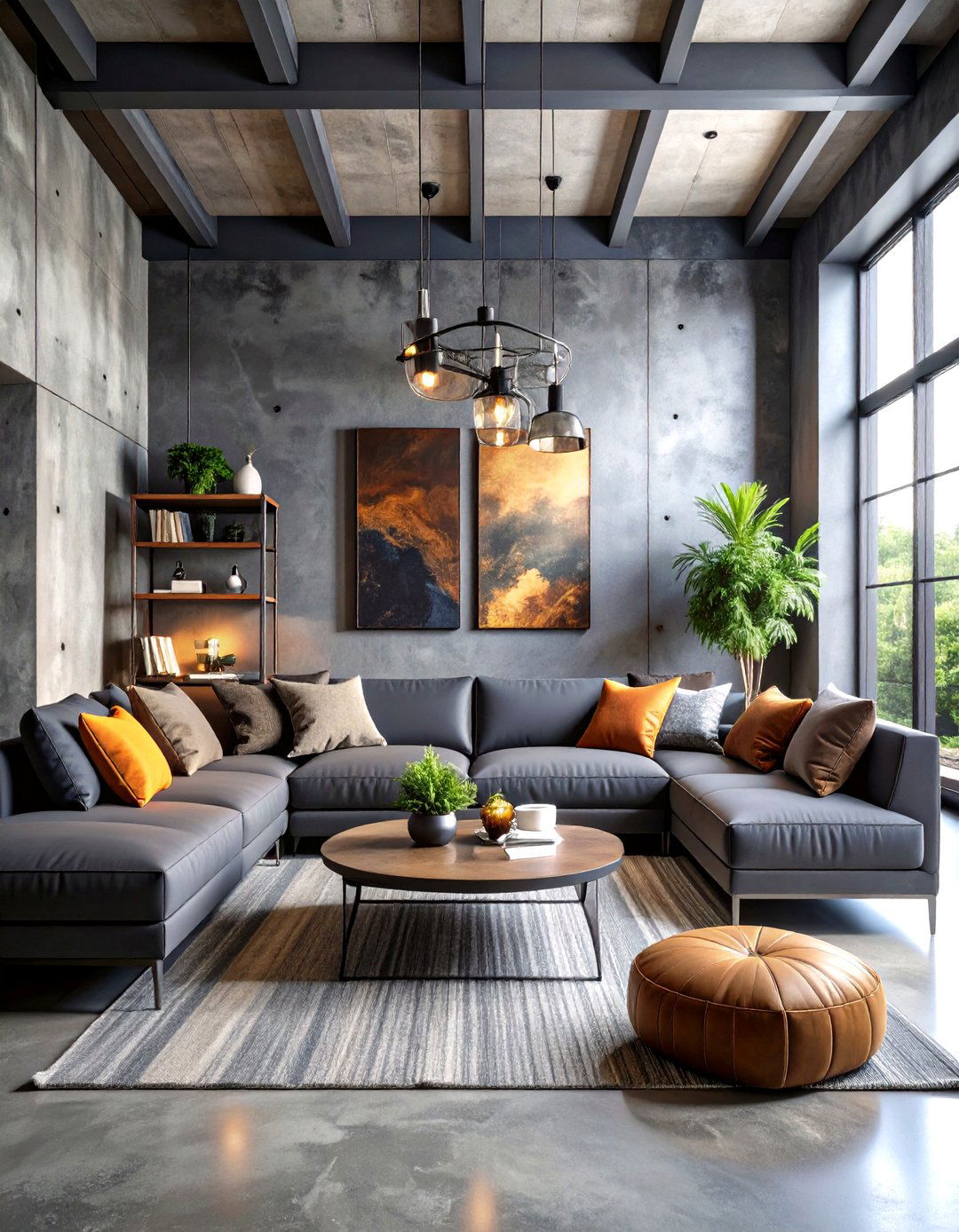Industrial Loft Charcoal Meets Midnight - 25 navy blue and grey living room ideas