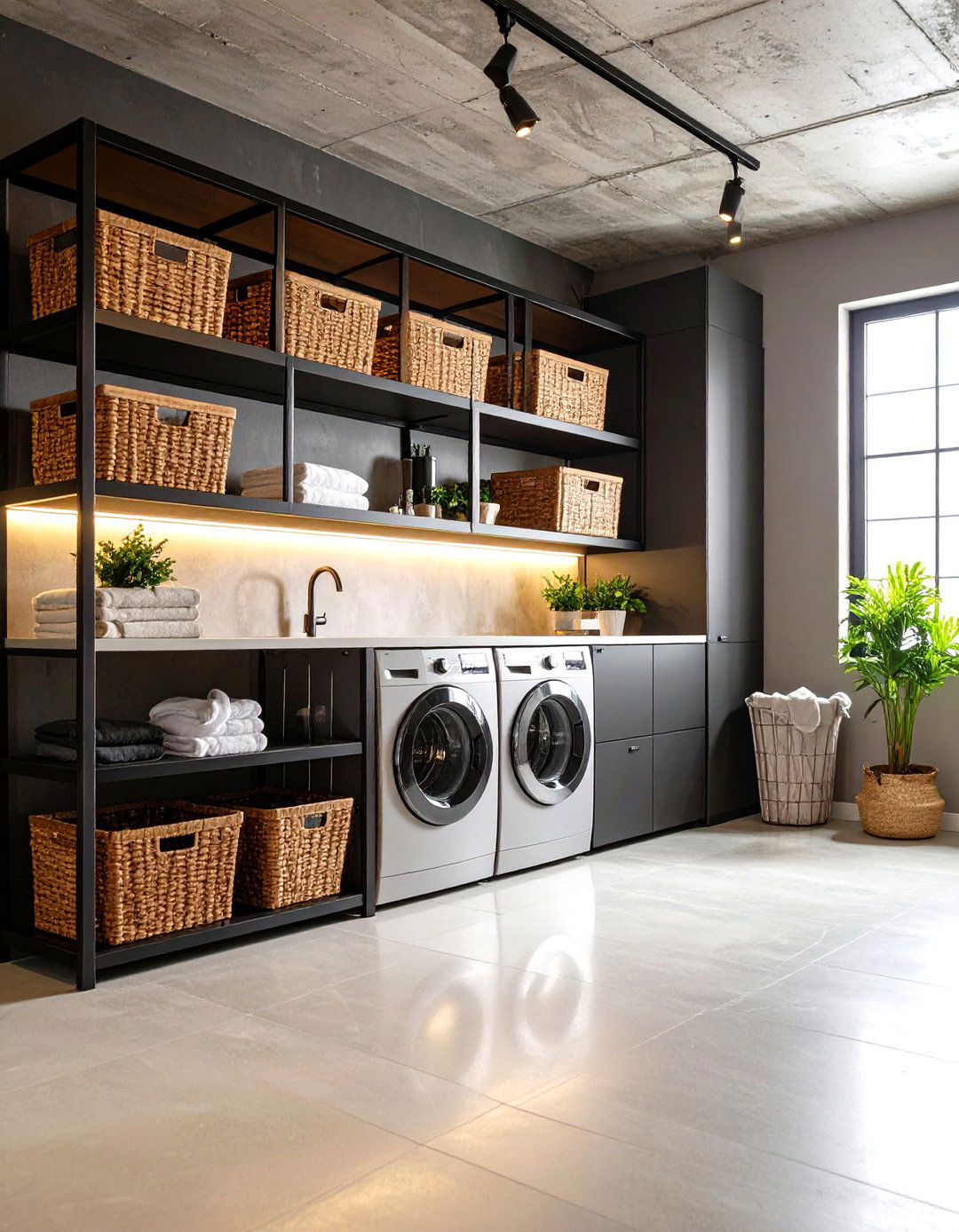 Industrial Metal Shelf Laundry Room - 25 dark & moody laundry room ideas