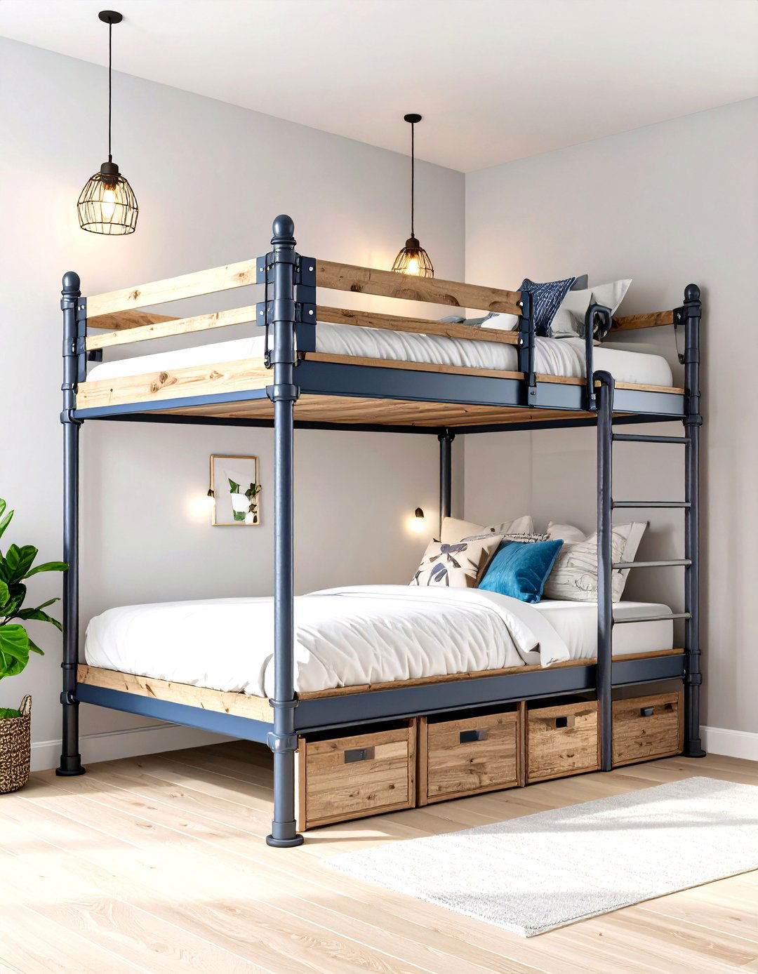 Industrial Pipe Frame Bunk for Airy Lines - 25 2 beds in one small room ideas