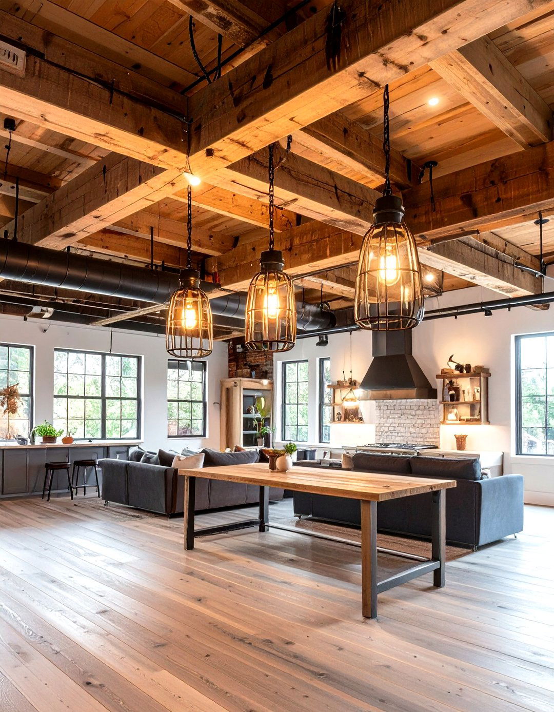 Industrial Style Suspension Lights in Unfinished Ceilings - 25 basement lighting ideas