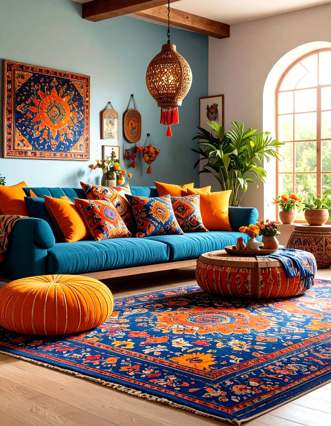 Infuse Global Motifs for Wanderlust - 25 orange and blue living room ideas