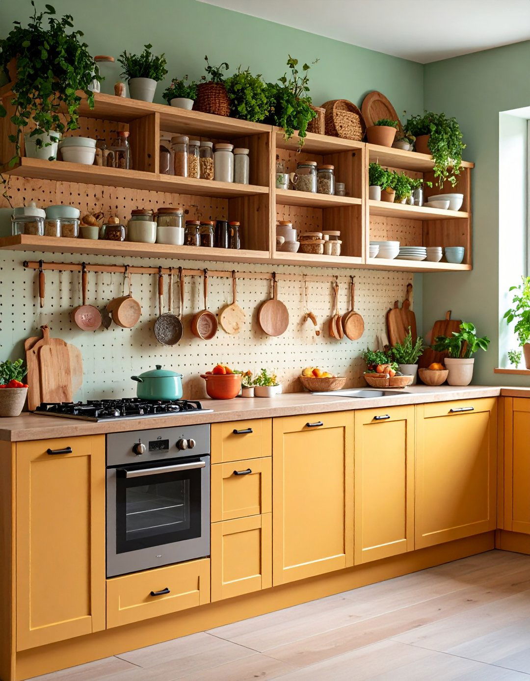 Install a Full Height Pegboard Organizer - 25 one wall kitchen ideas