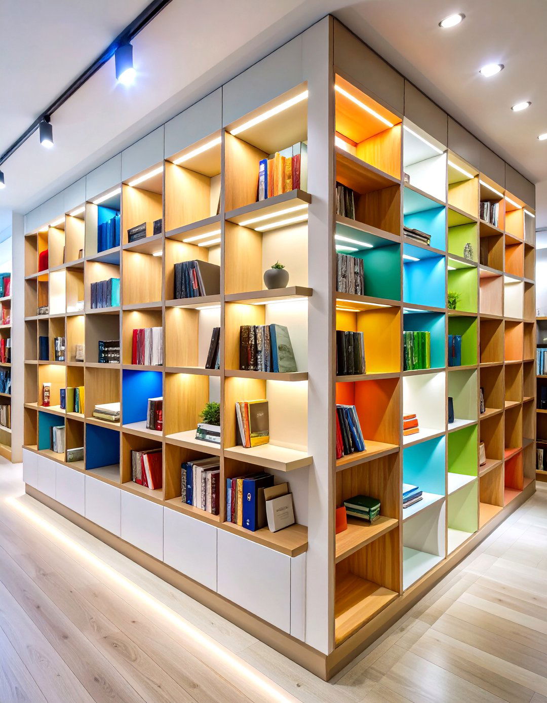 Integrated Puck Lights for Focused Bookshelf Lighting - 25 bookshelf lighting ideas