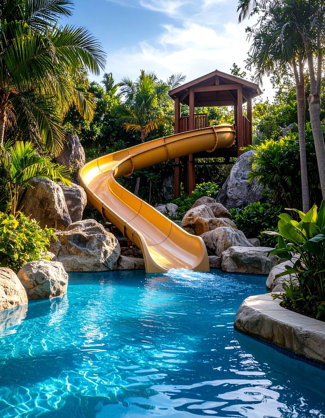 Integrated Slide Within the Rocks - 25 lagoon pool ideas
