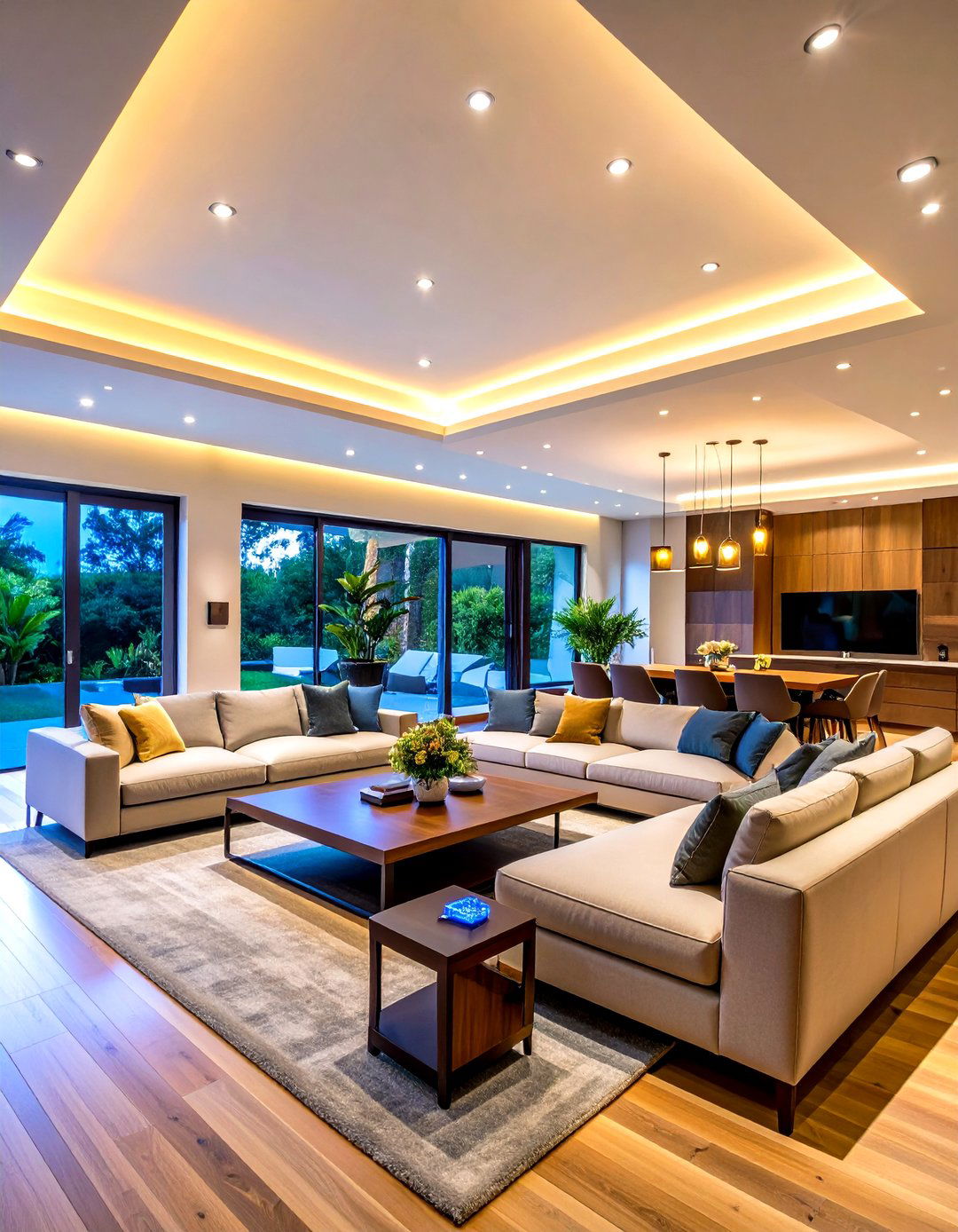 Integrated Smart Lighting To Enhance Ambiance - 25 open concept vaulted ceiling living room ideas