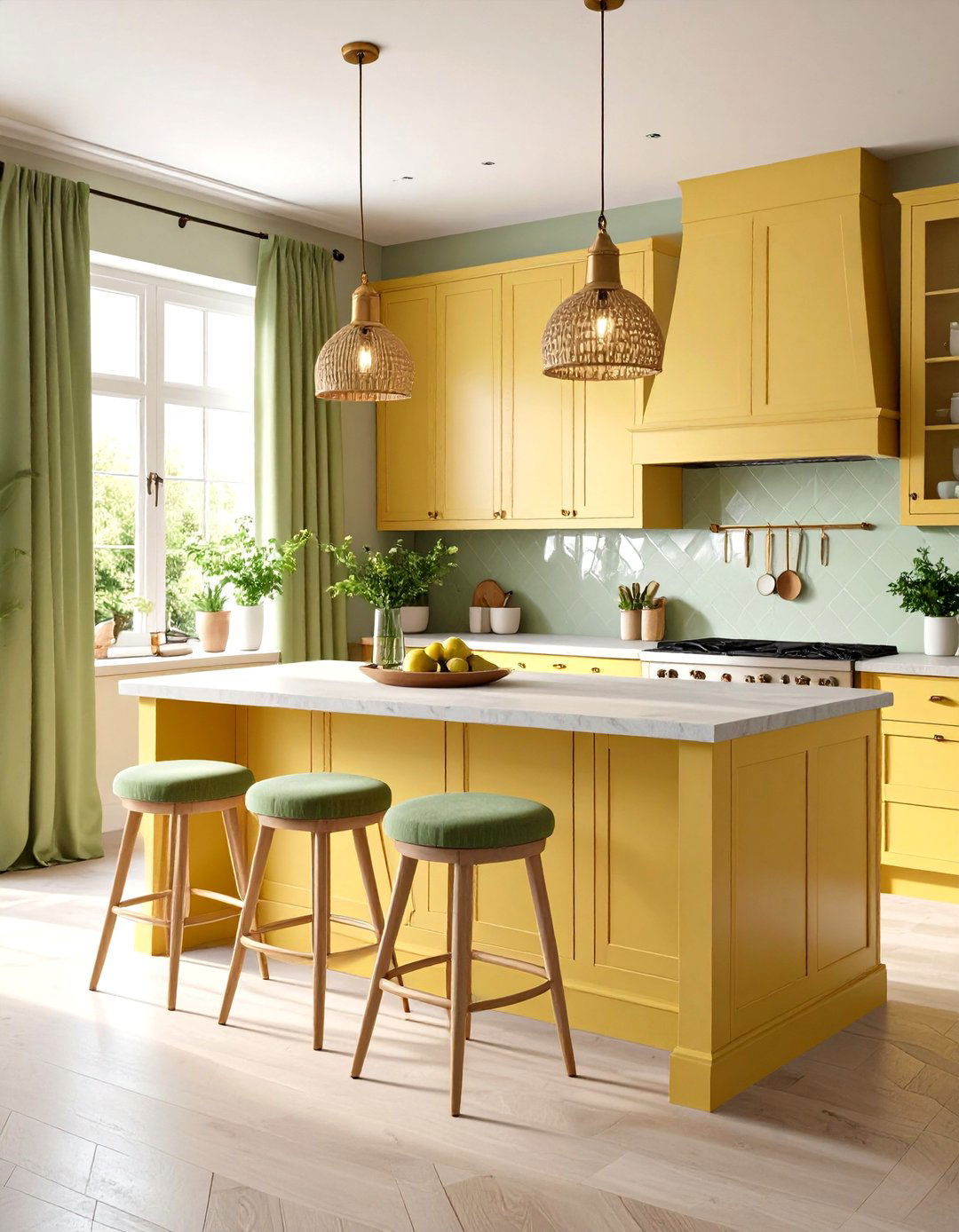 Introduce Sage Green Textiles for an Earthy Balance - 25 pale yellow kitchen ideas