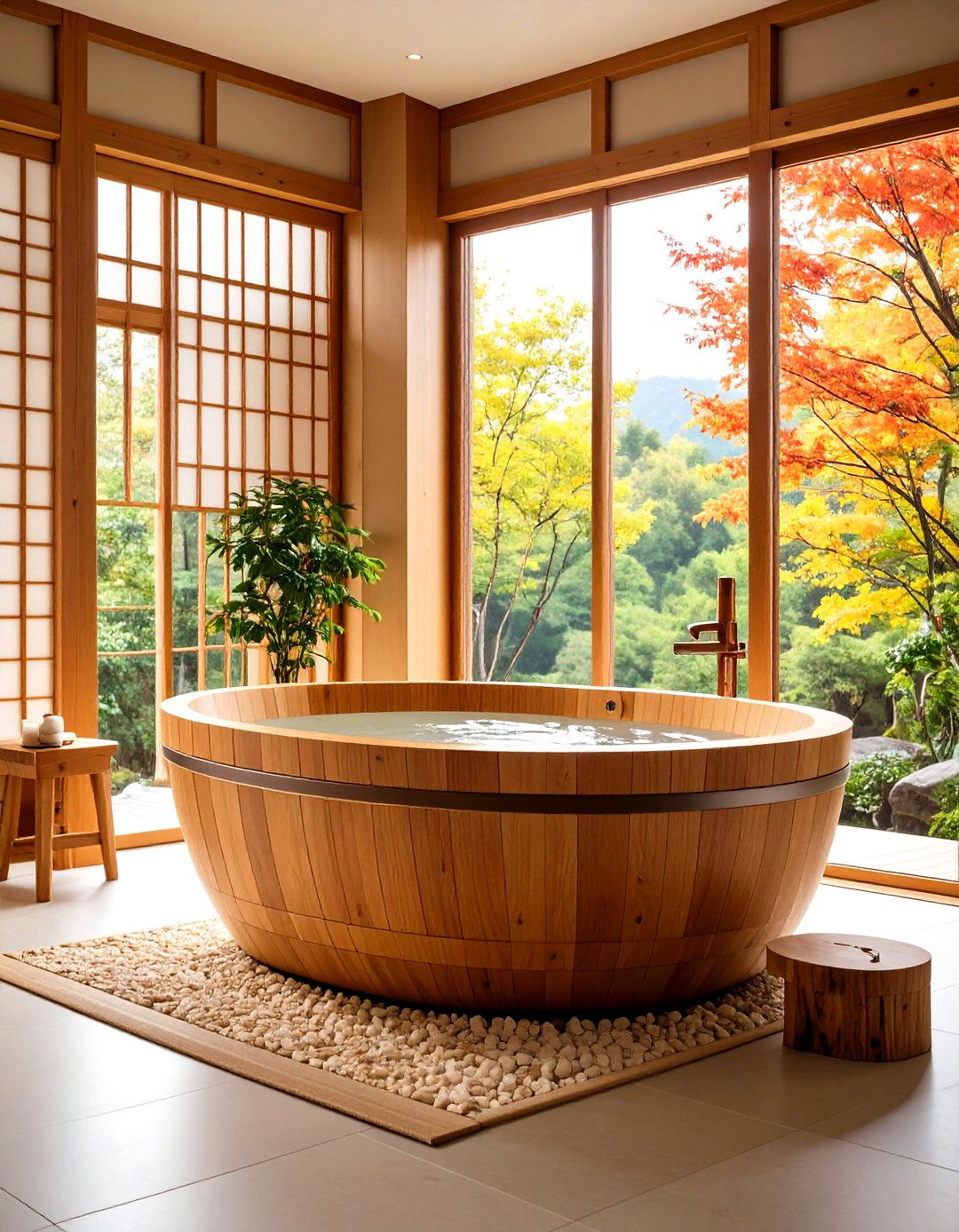 Japanese Hinoki Soaking Tub as a Focal Point