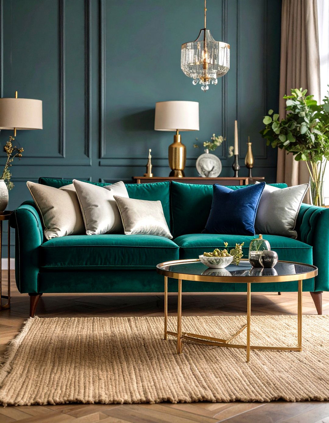 Jewel Tone Velvet Sofa Delivers a Luxe Pop - 25 parisian-style living room ideas