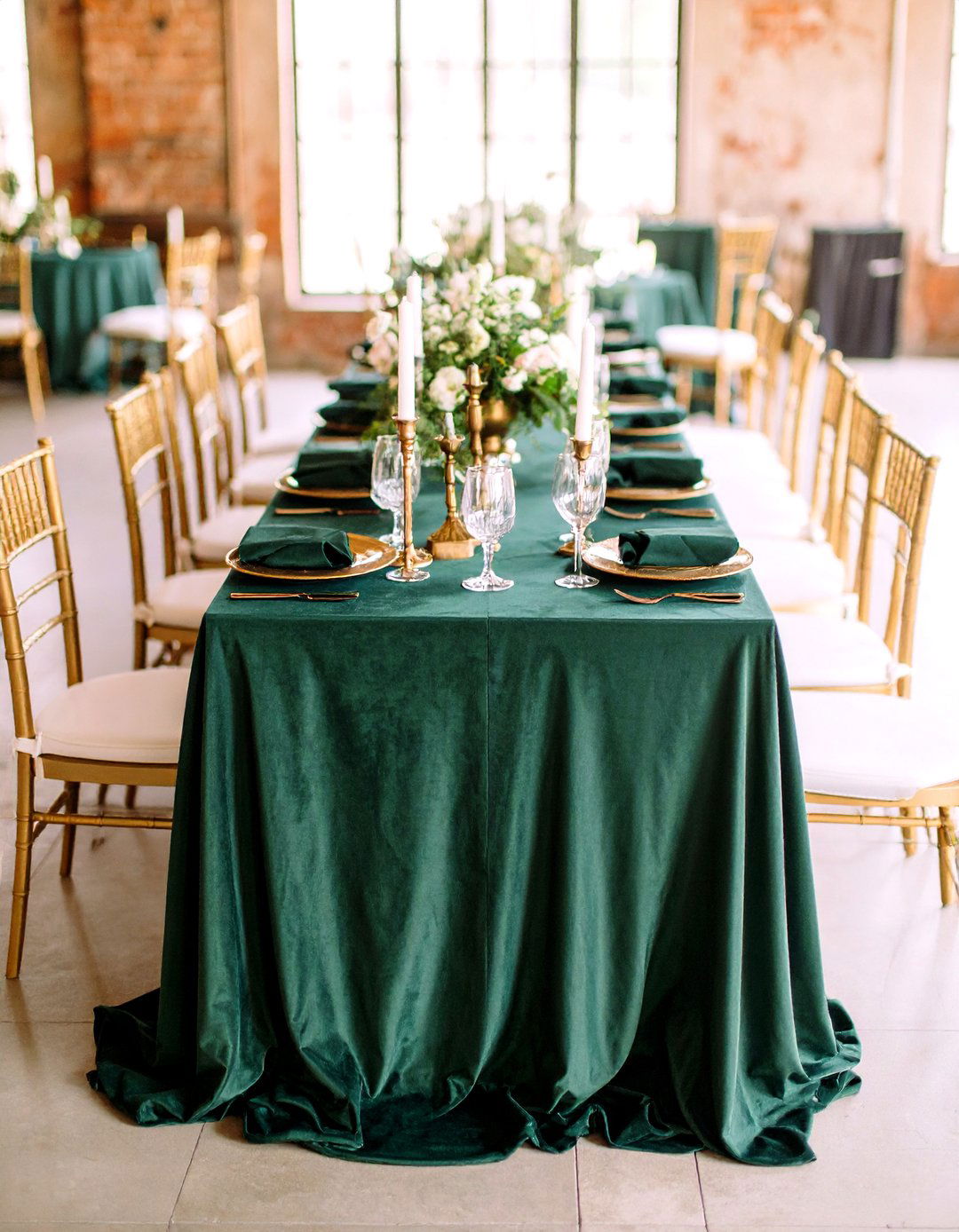 Jewel Tone Velvet Table Linens - 25 emerald green wedding ideas