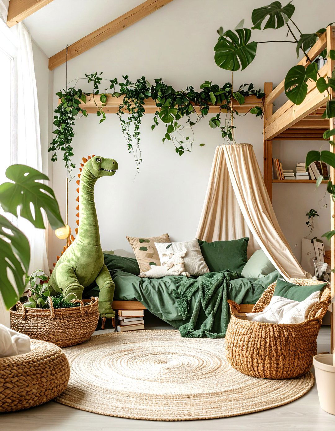 Jurassic Jungle Reading Nook - 25 dinosaur-themed kids' room ideas