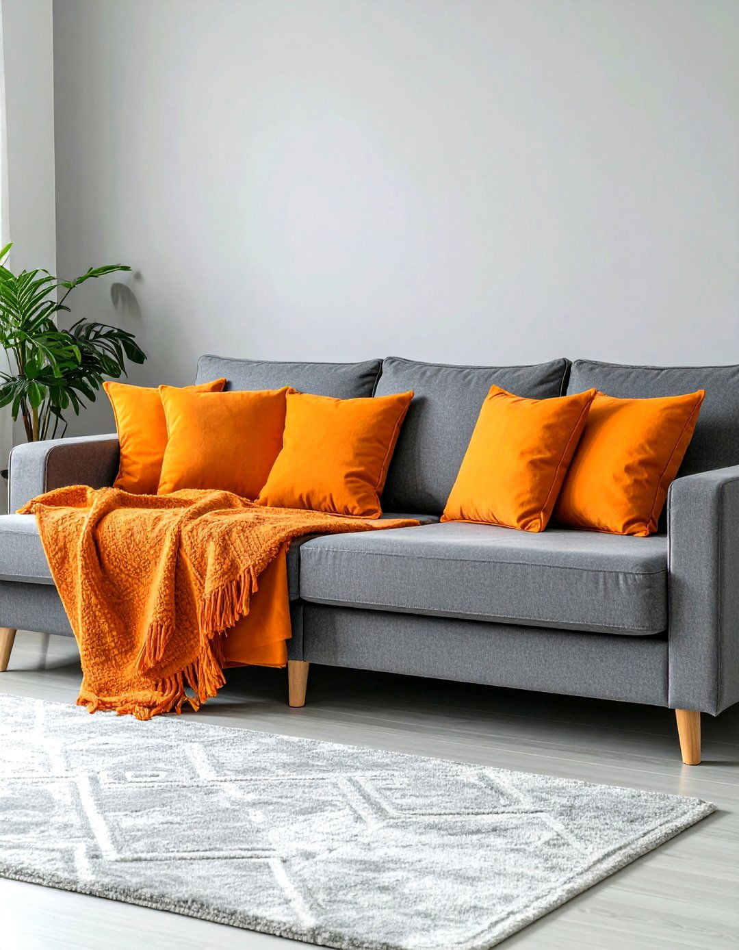 Kid Proof Plan Washable Orange Slipcovers on a Grey Sectional - 25 orange and grey living room ideas