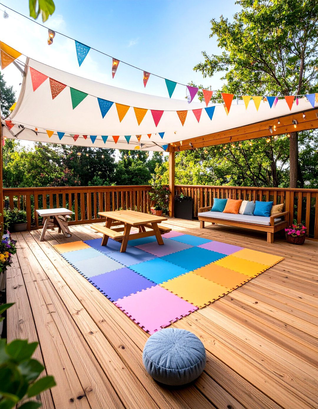 Kids Play Area with Deck Cover - 25 partially covered deck ideas