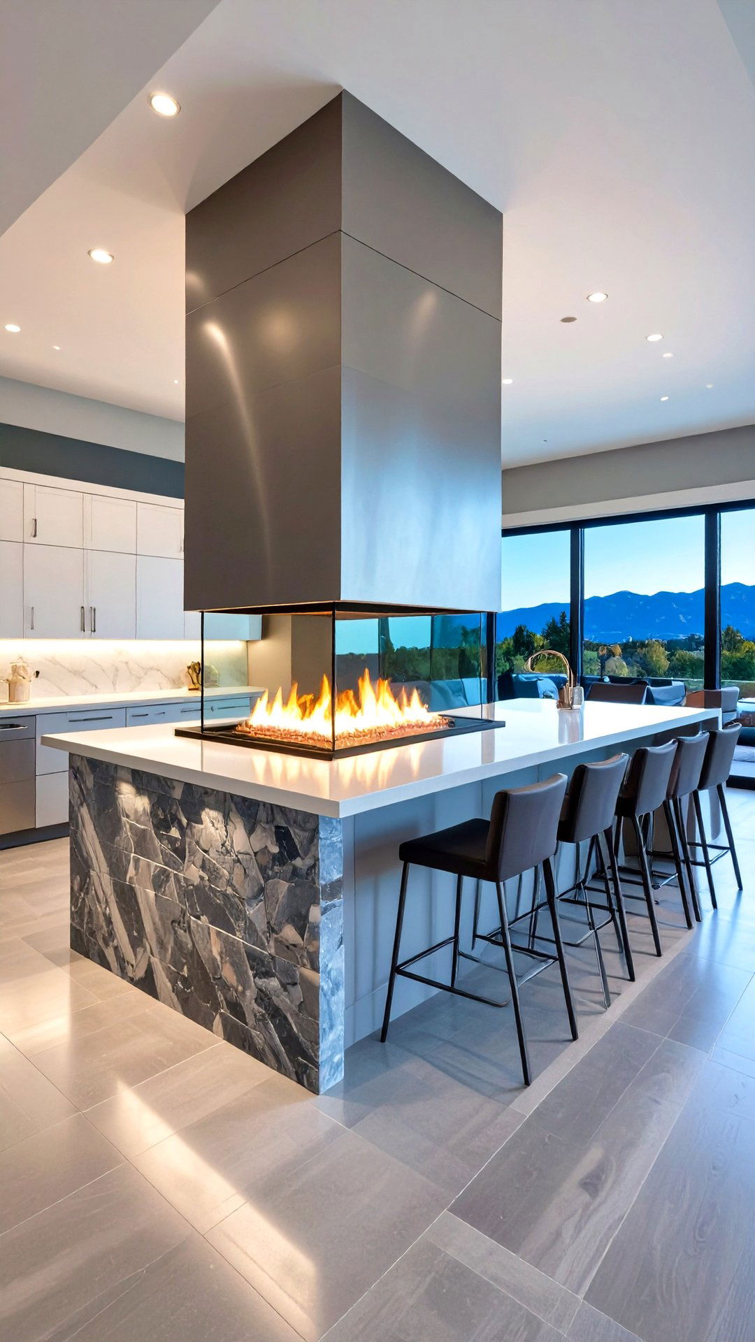 Kitchen Island Adjacent Sided Fireplace - 25 3 sided fireplace ideas