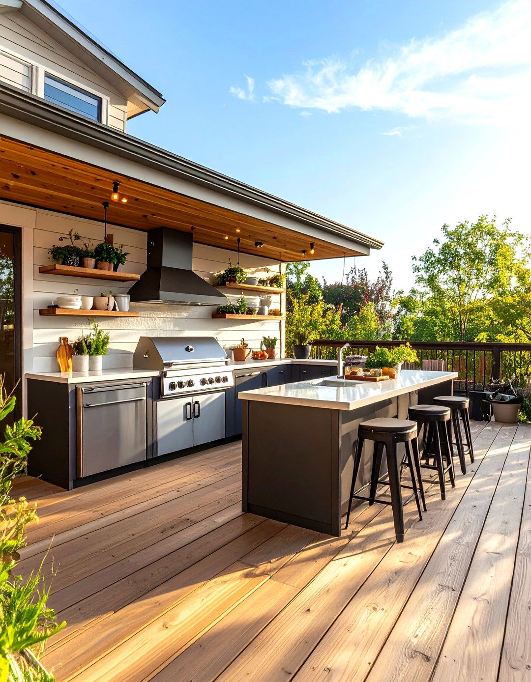L Shaped Outdoor Kitchen on Deck Maximizes a Corner - 25 outdoor kitchen on deck