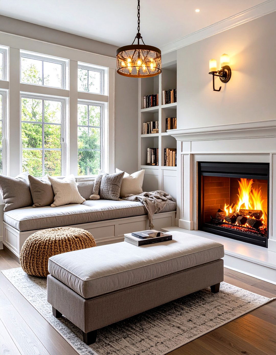 L Shaped Reading Nook Bench beside the Fireplace - 25 fireplace bench ideas