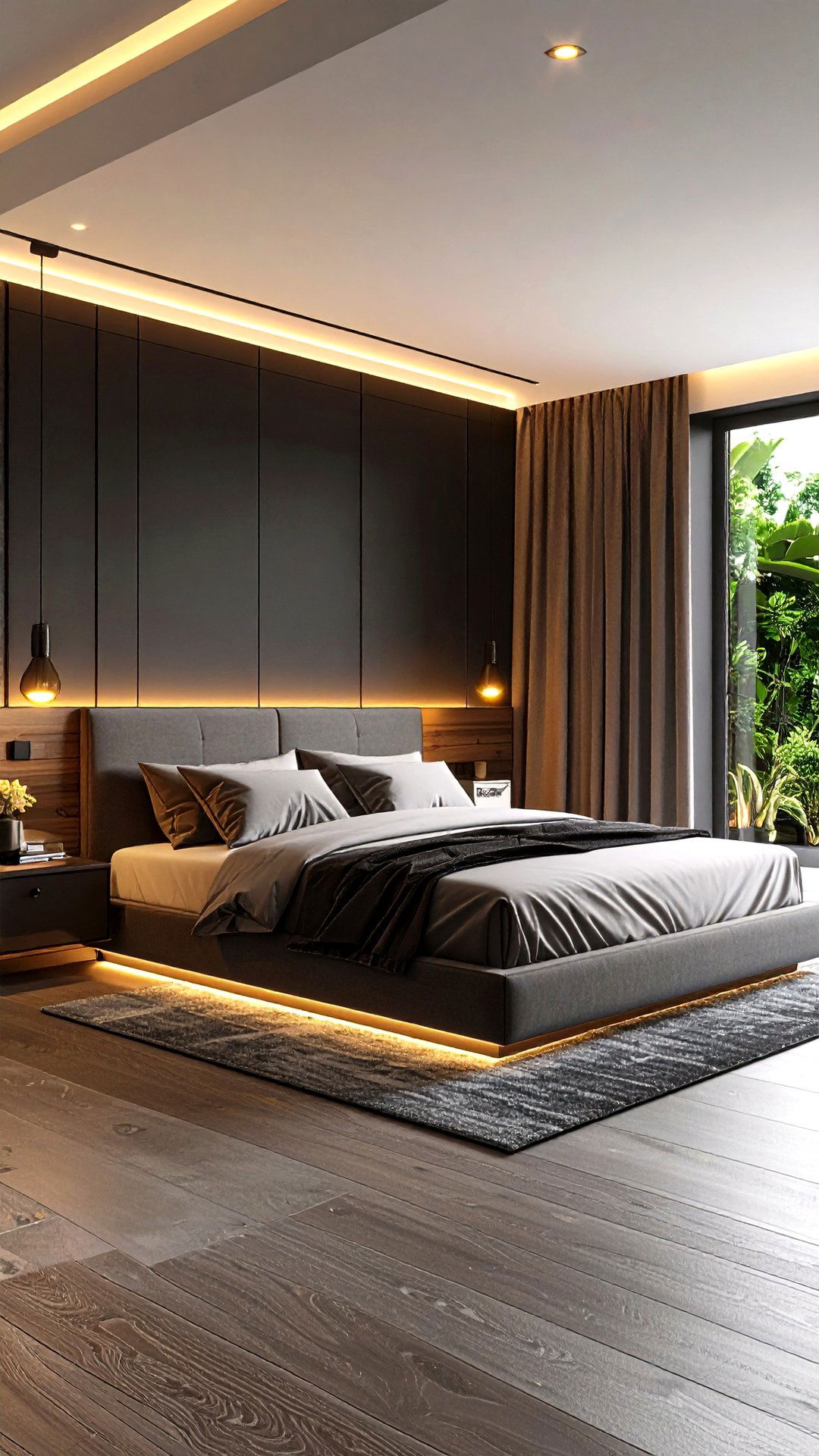 LED Backlit Shadow Gap - 25 black accent wall bedroom ideas