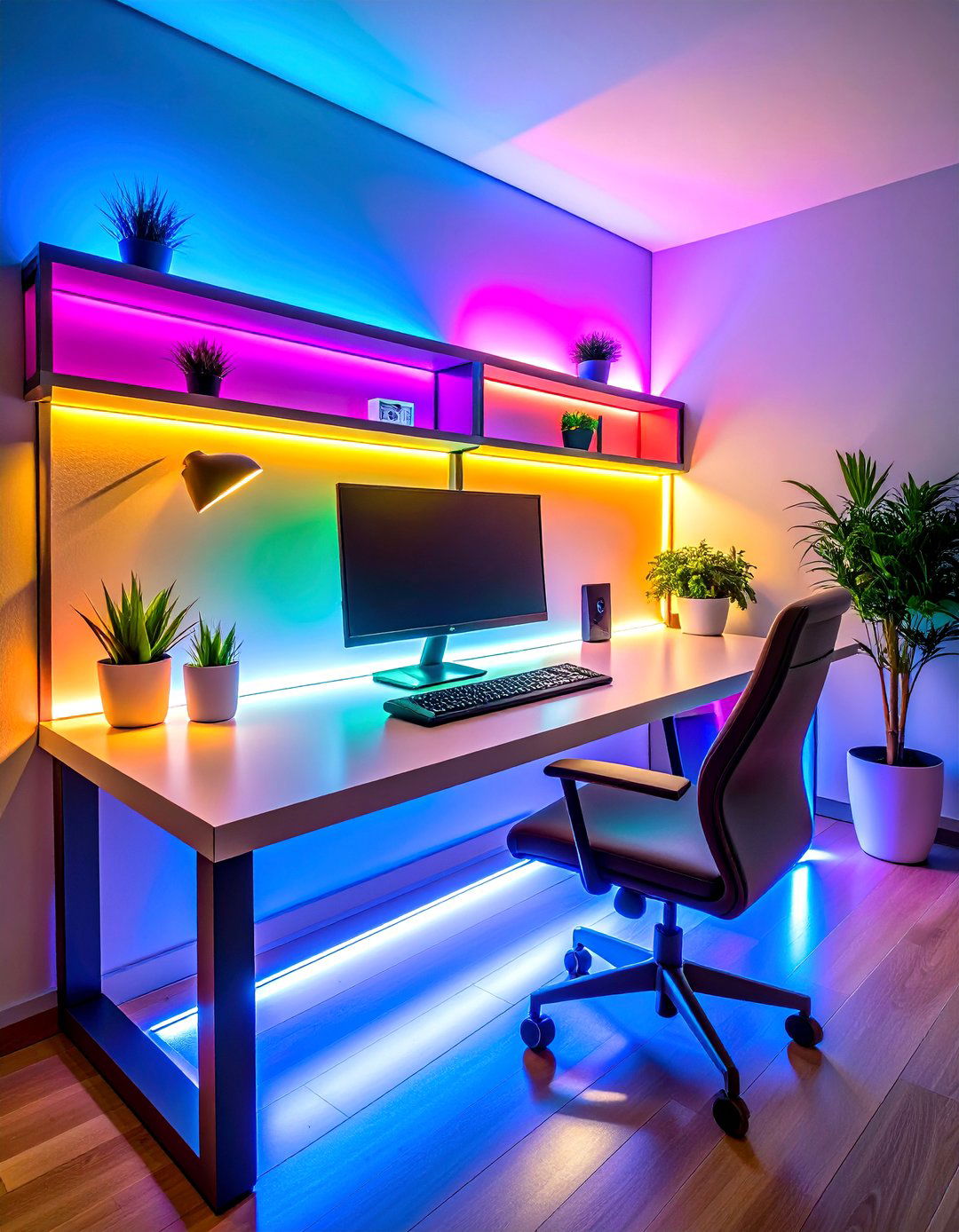 LED Desk Edge Lights for Focus Zones - 25 aesthetic room ideas with led lights