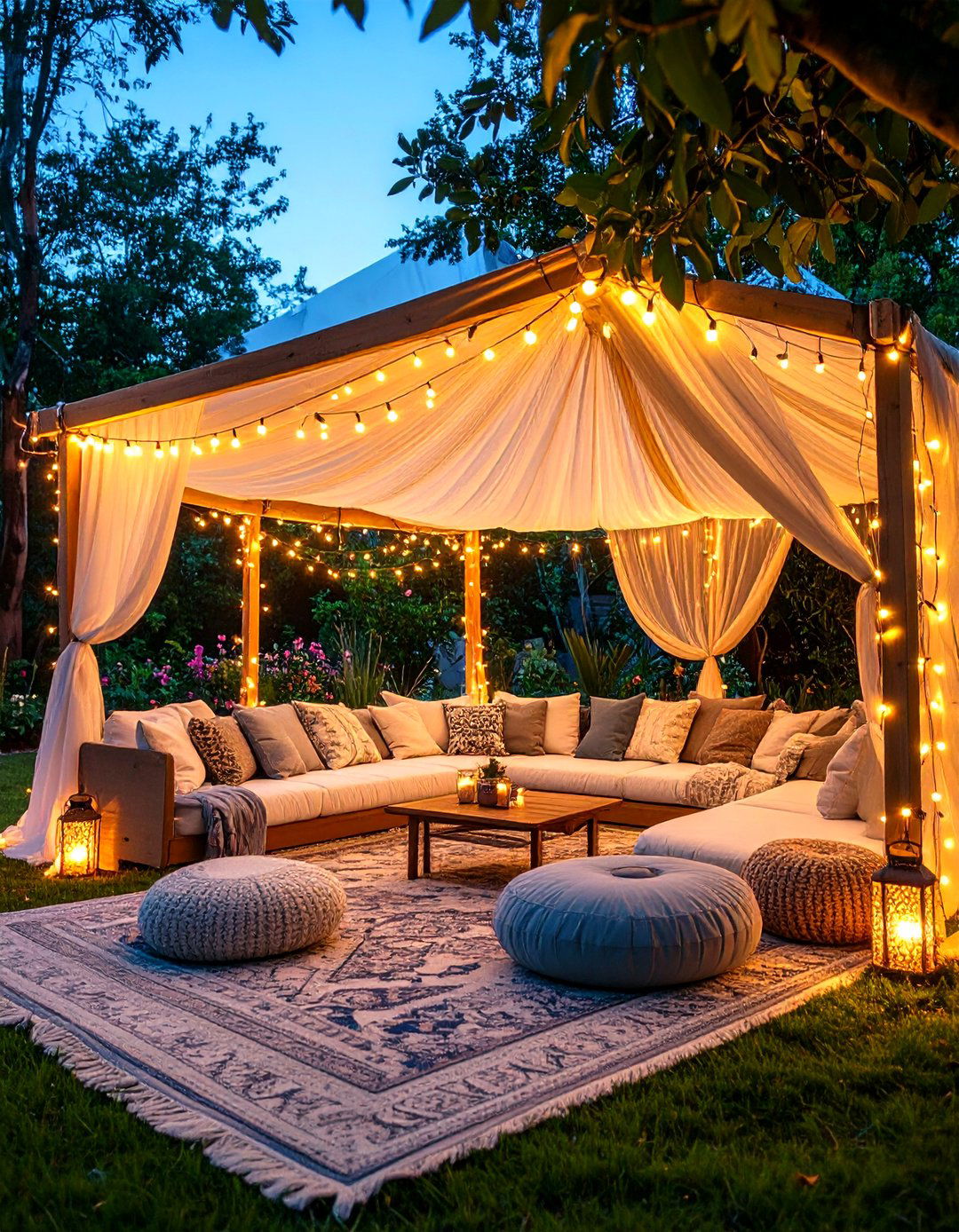 LED Fairy Lights Draped in Canopy Tents - 25 aesthetic room ideas with led lights