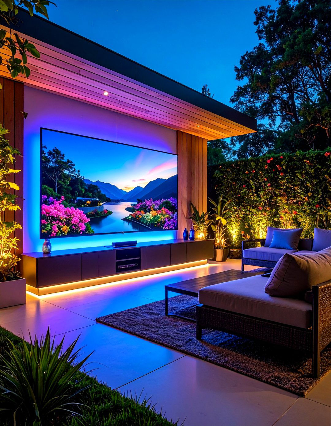 LED Halo Lighting Enhances Nighttime Immersion - 25 outdoor tv ideas