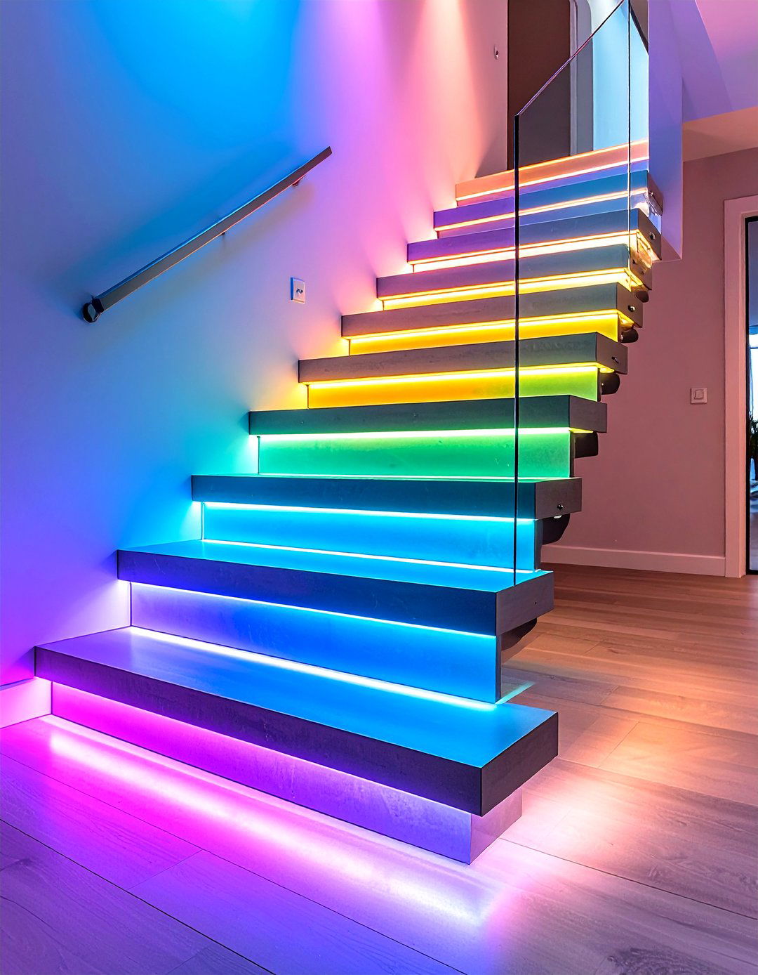LED Lit Floating Steps - 25 open staircase ideas