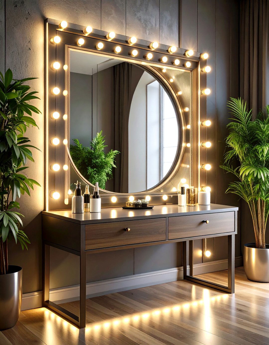 LED Mirror Perimeter Lights for Glam Vibes - 25 aesthetic room ideas with led lights