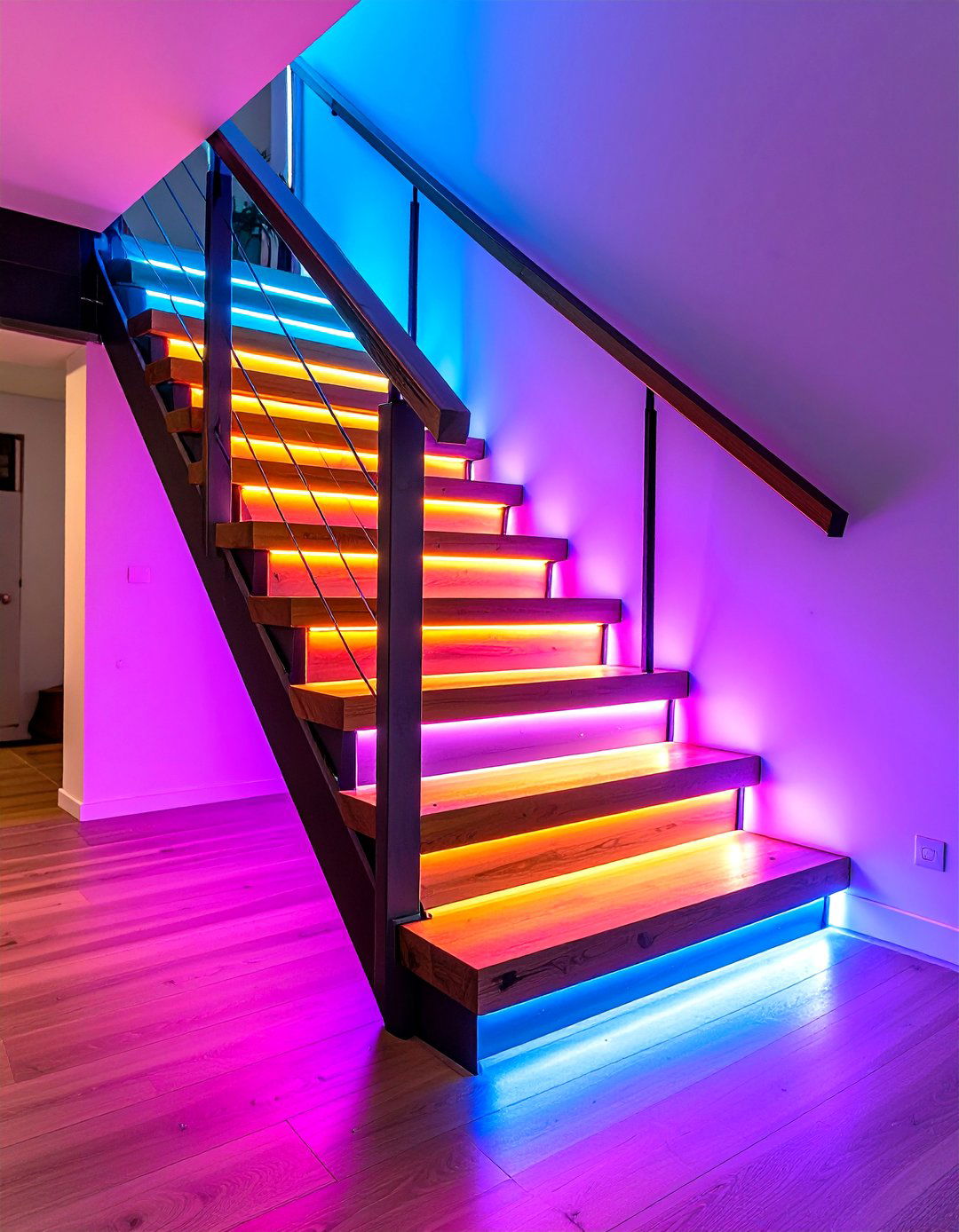 LED Stair Step Lights in Loft Rooms - 25 aesthetic room ideas with led lights