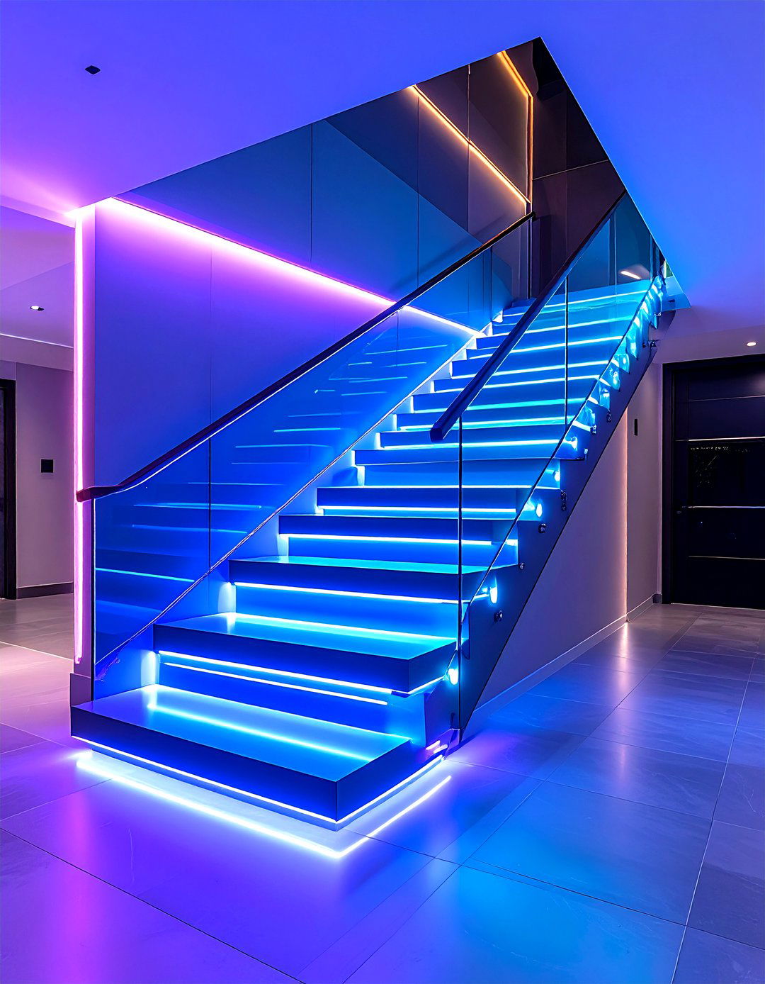 LED Strips Under Stairs and Handrails - 25 basement lighting ideas