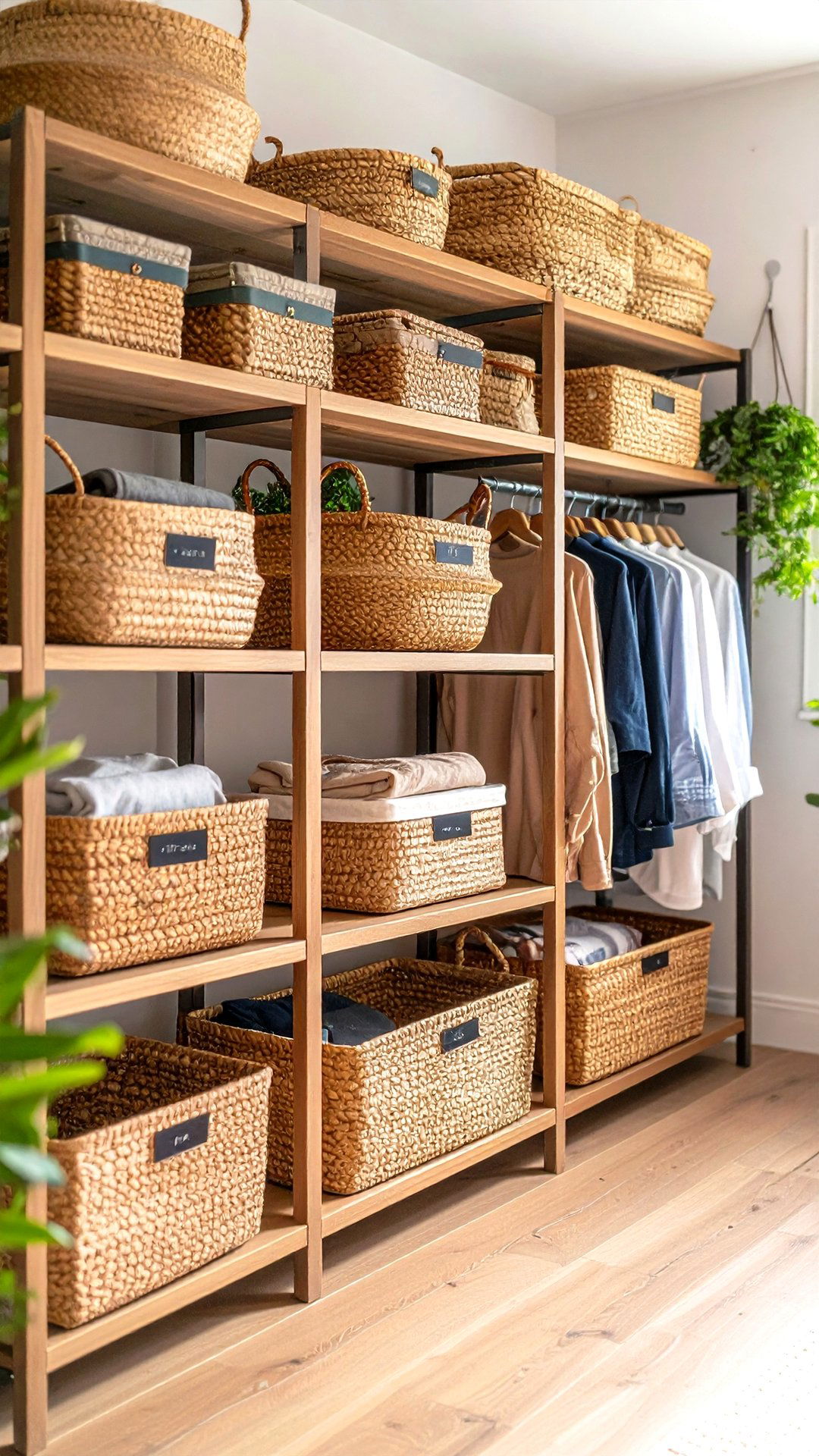 Labeled Shelf Baskets for Category Based Clothes Storage - 25 clothes storage ideas