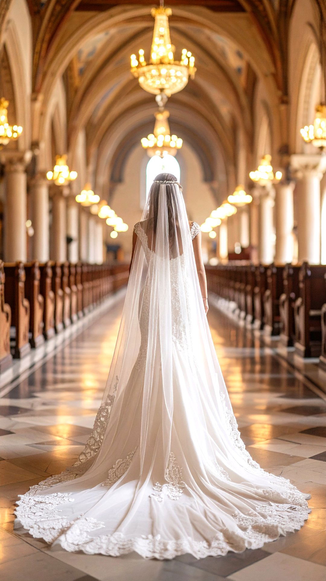 Lace Wedding Gown with Cathedral Length Veil - 25 classic wedding ideas