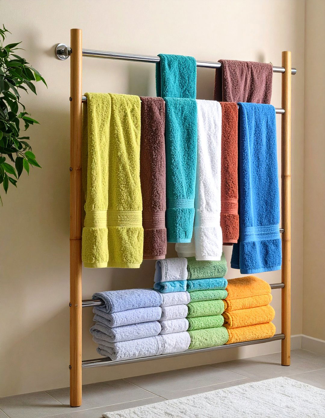 Ladder Towel Rack Leans Without Drilling - 25 apartment bathroom ideas