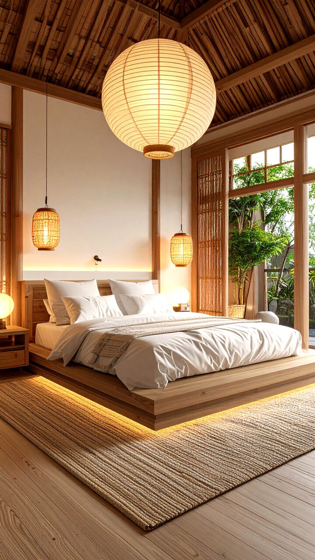 Lantern Inspired Smart Lighting in Asian Bedroom - 25 asian bedroom ideas
