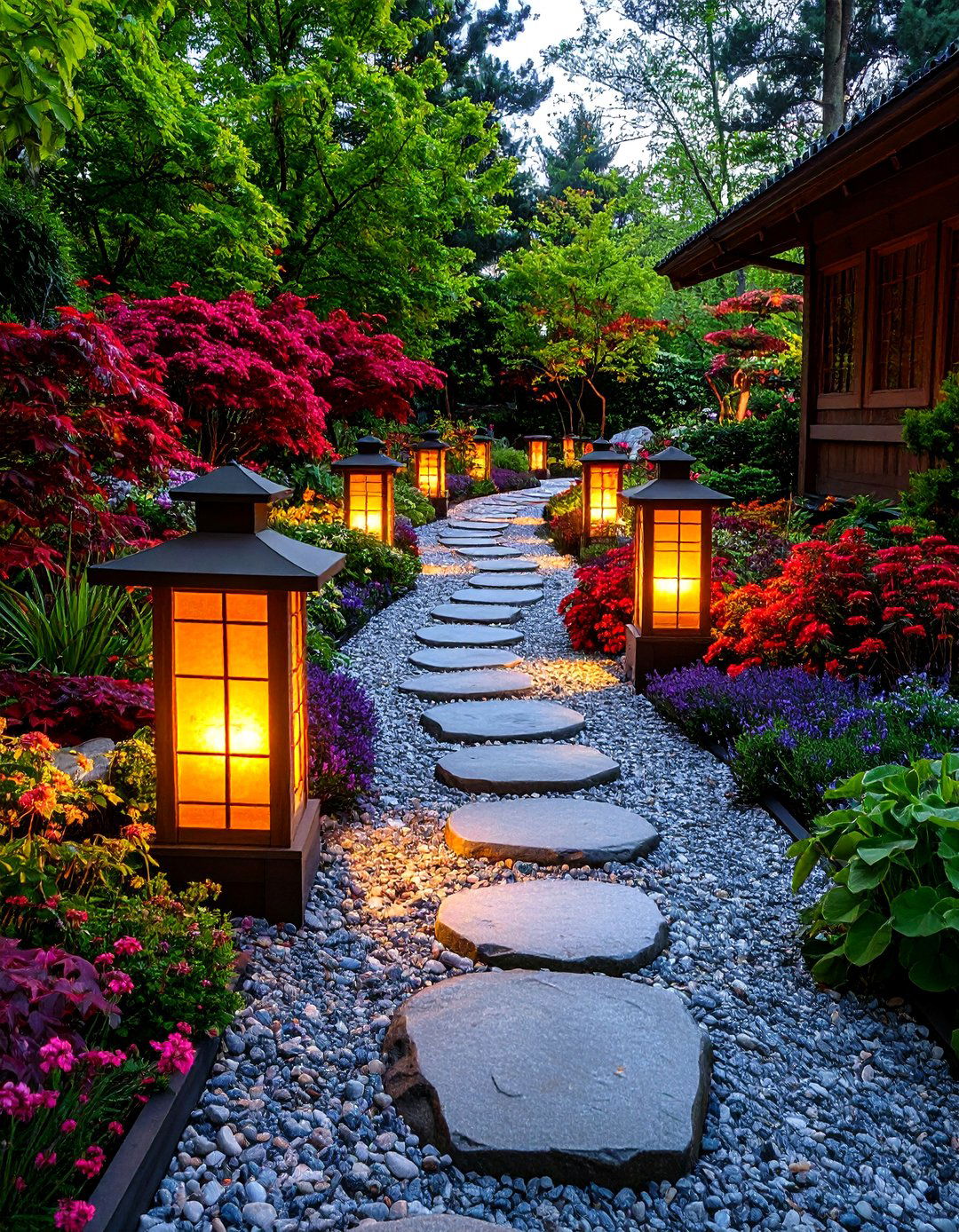 Lantern Lit Gravel Path Guiding Evening Strolls - 25 asian landscaping ideas