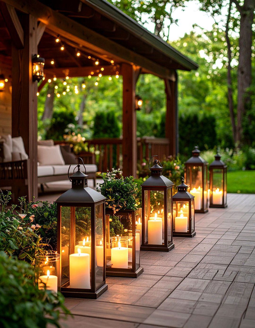 Lanterns and Flameless Candles - 25 patio decor ideas
