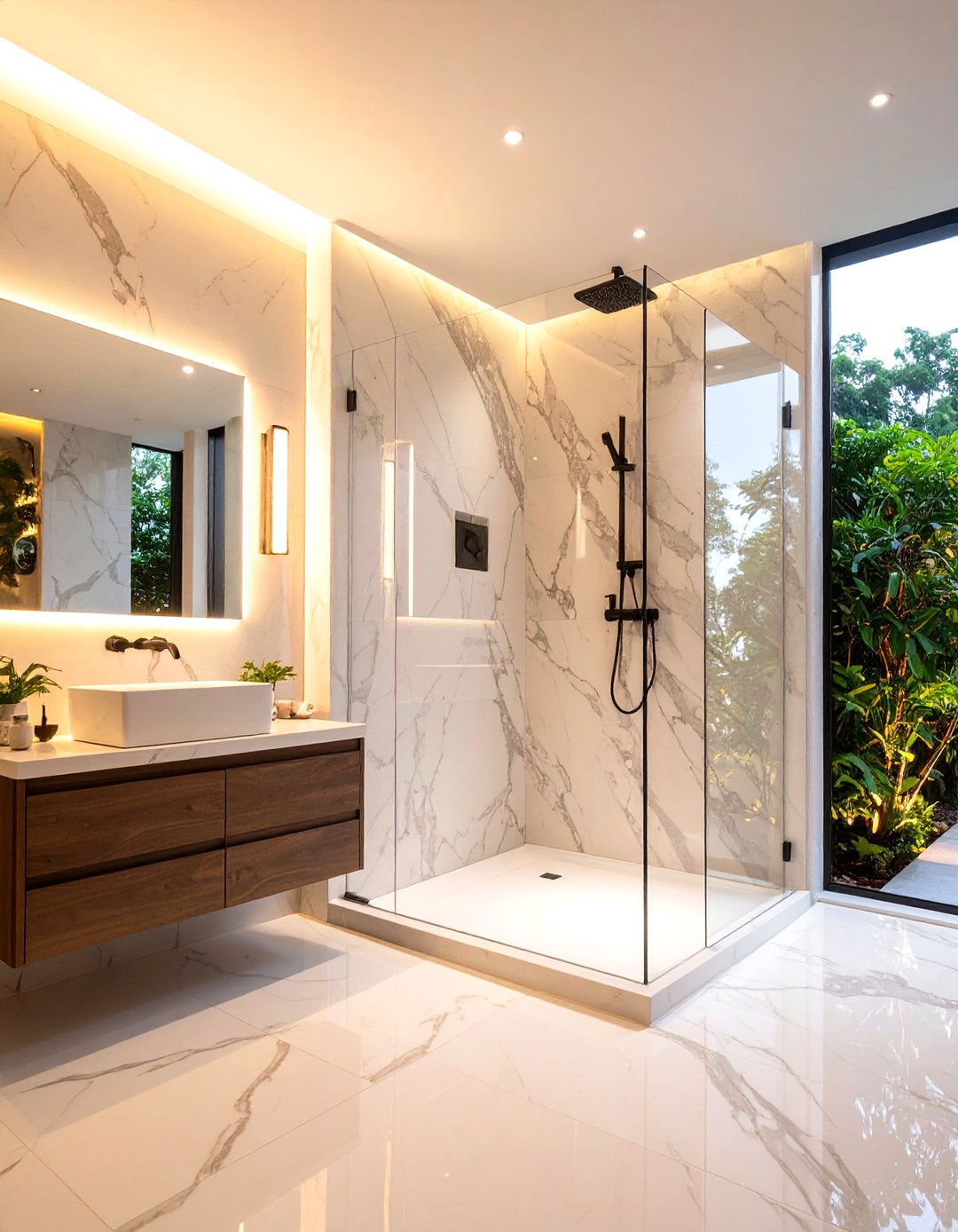 Large Format Marble Look Porcelain for Spa Luxury - 25 bathroom tile ideas