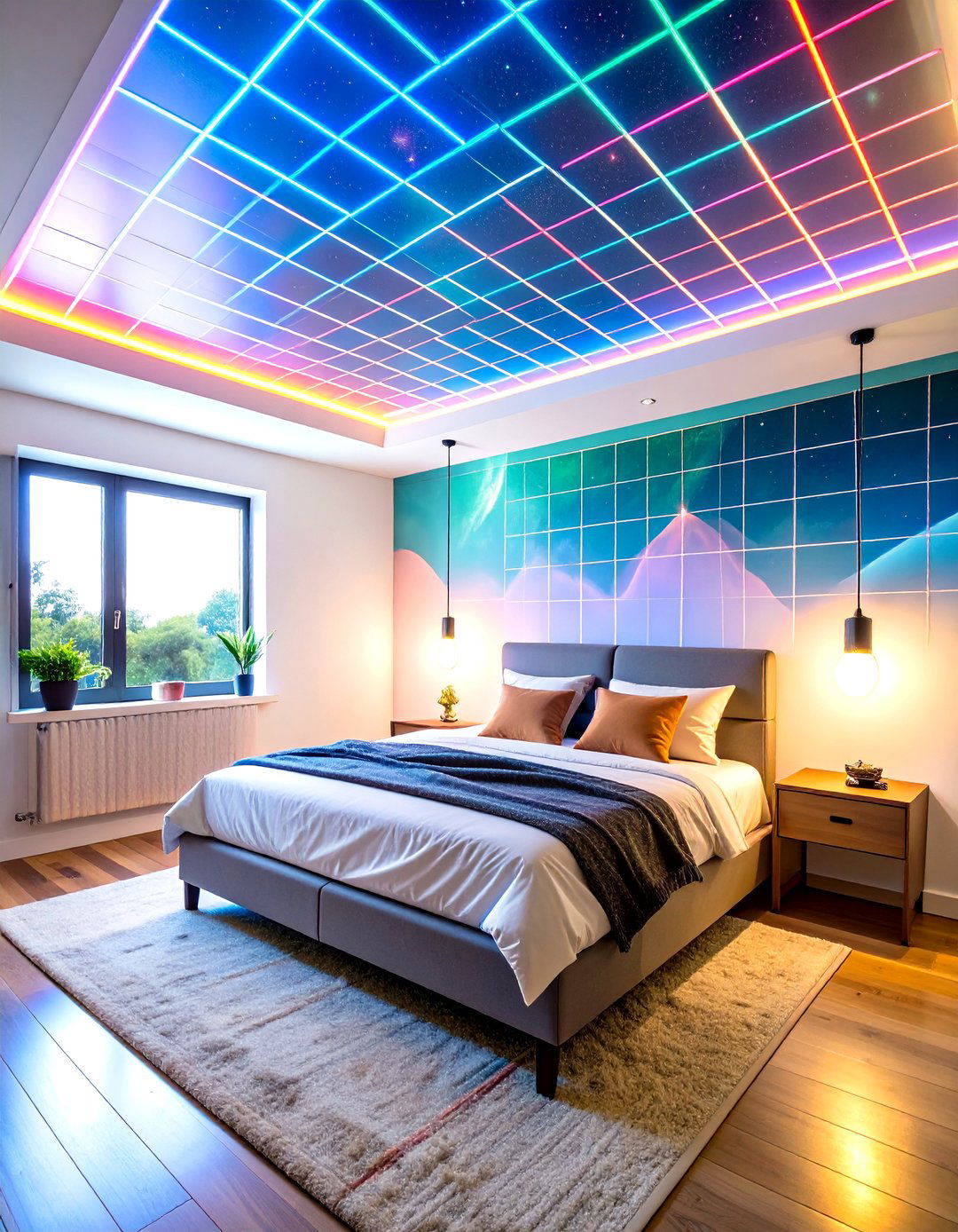 Laser Grid Ceiling Mural Transforms Bedroom Vibes - 25 80s bedroom ideas