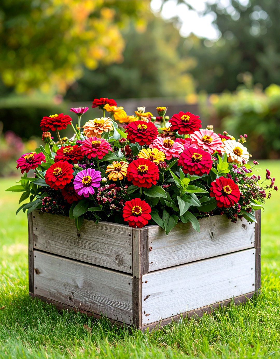 Late Summer Zinnia Transition Box - 25 fall flower box ideas