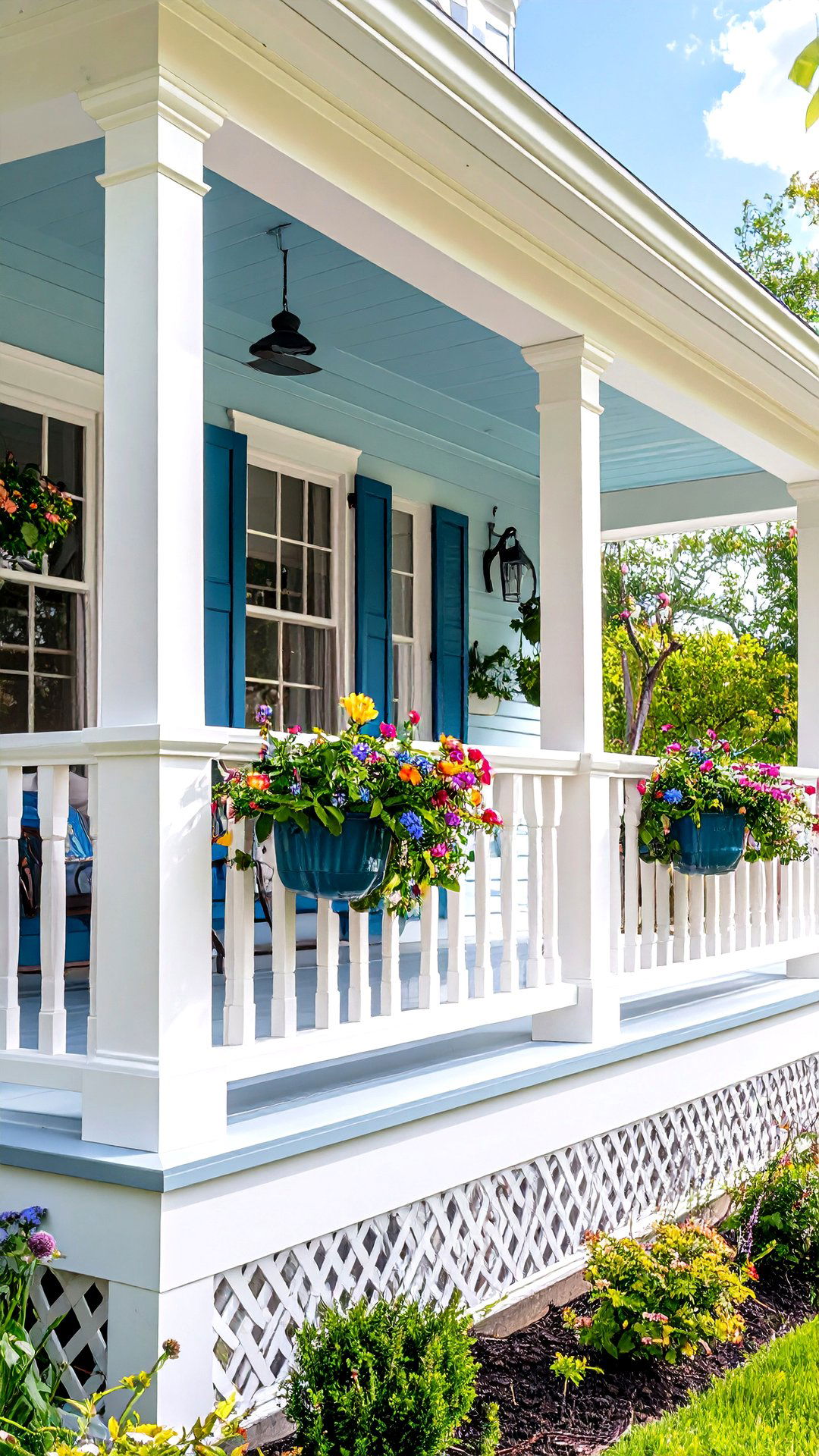 Lattice Skirt Keeps Critters Out Airflow In - 25 colonial front porch ideas
