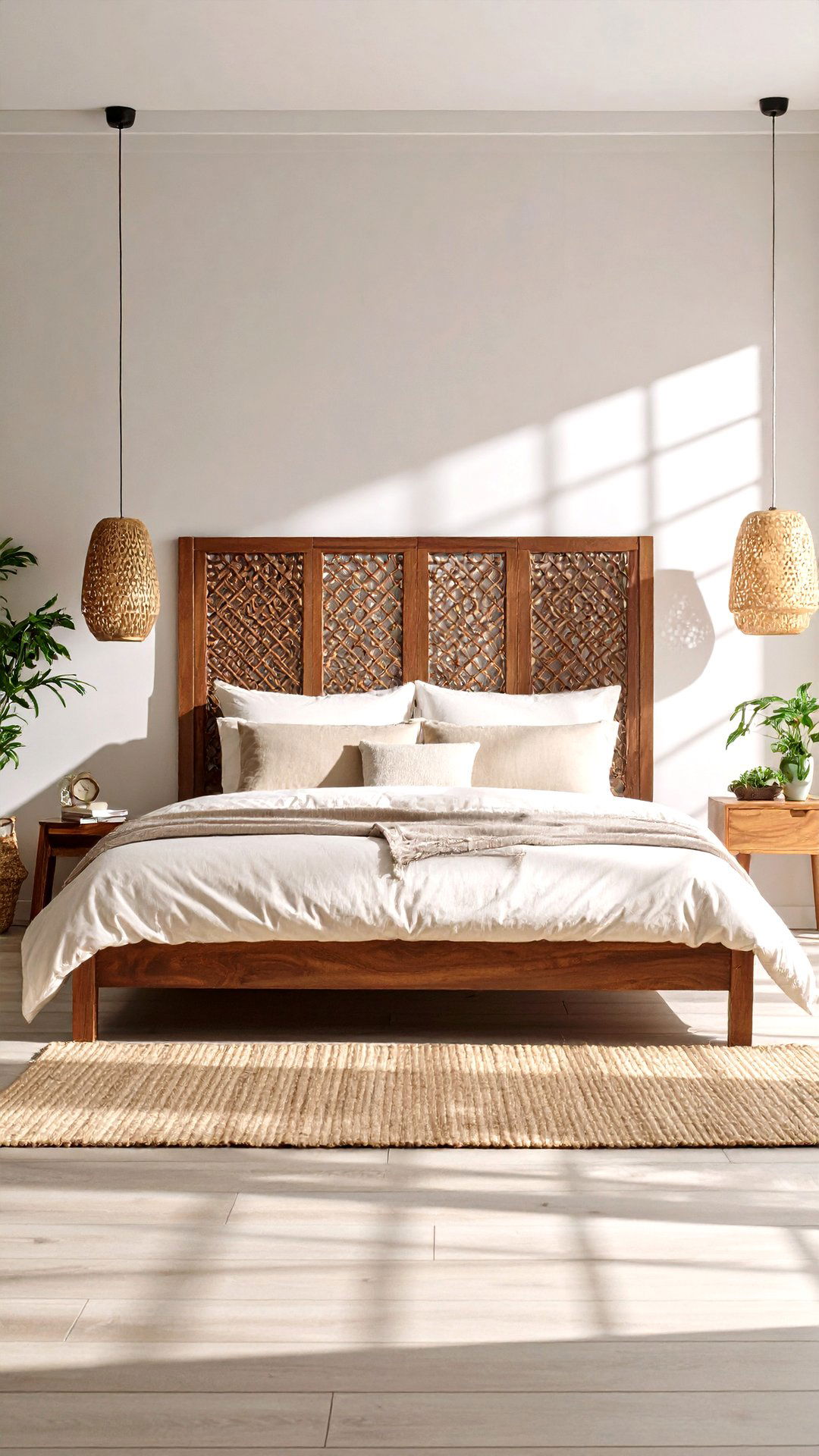 Lattice Wood Headboard Adds Asian Bedroom Detail - 25 asian bedroom ideas